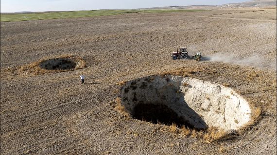 Aerial view of a sinkhole on Konya plain